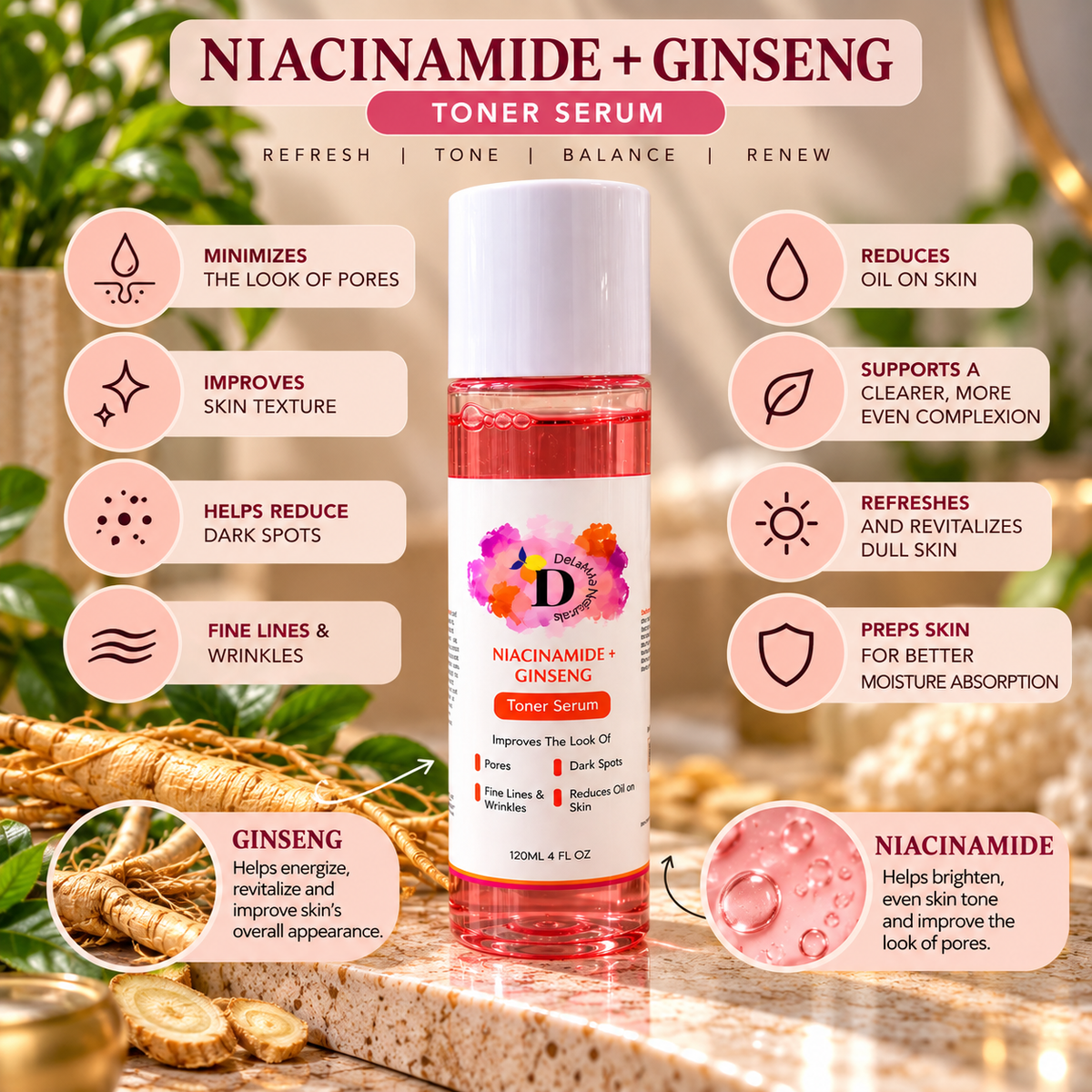 Niacinamide Pore Refining Toner Serum with Ginseng